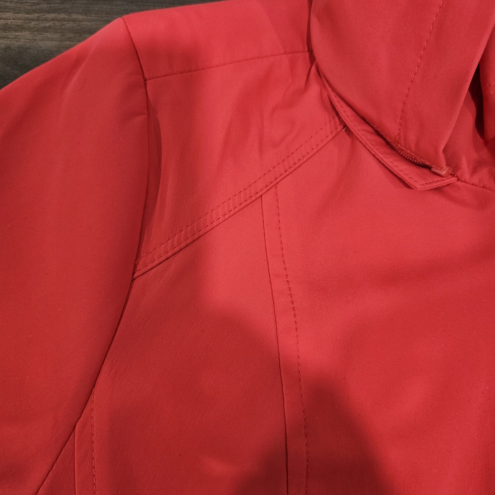 Dennis by Dennis Basso Red Hooded Rain Jacket Women's Size S Snap Zip Lightweigh - Picture 13 of 16